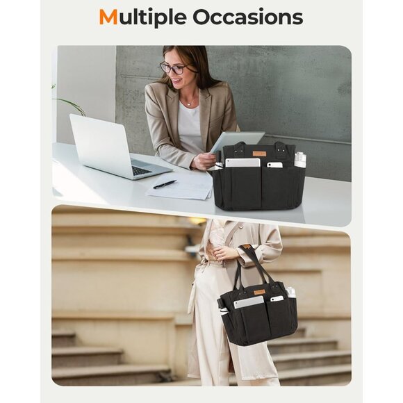 Women's Black 3 Tote Bags Large Utility Bags with Pockets Zip for Teacher Work - Picture 5 of 7